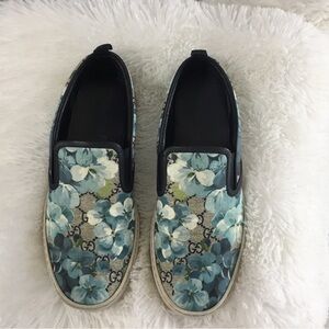 Gucci Blue Floral Slip-On Sneakers